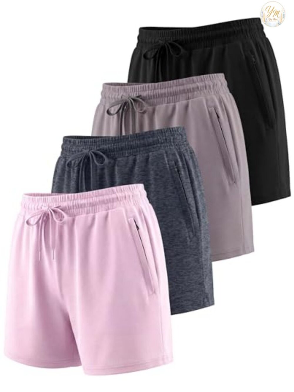 4 Pack Women's High Waisted Dry Fit Athletic Shorts with Zip Pockets